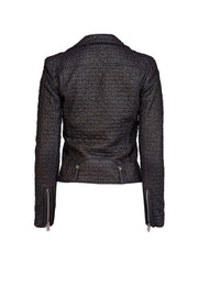 Current Boutique-IRO - Brown & Black Perforated Print Moto Zip "Camy" Jacket Sz 4