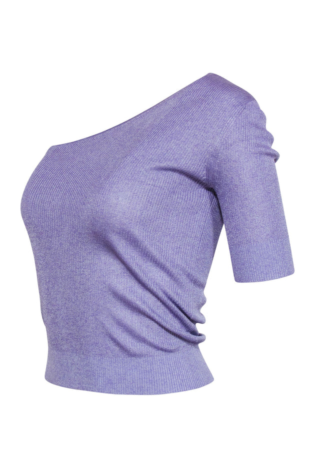 Current Boutique-IRO - Lavender Ribbed Knit Crop Sleeve One Shoulder Top Sz XS