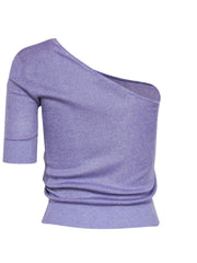 Current Boutique-IRO - Lavender Ribbed Knit Crop Sleeve One Shoulder Top Sz XS