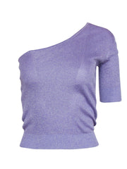 Current Boutique-IRO - Lavender Ribbed Knit Crop Sleeve One Shoulder Top Sz XS