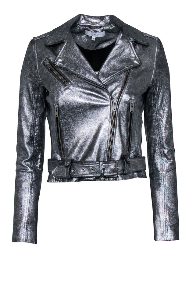 Current Boutique-IRO - Silver Metallic Lamb Leather Moto Zip Jacket Sz 4