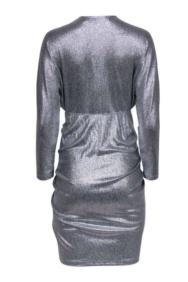 Current Boutique-IRO - Silver Metallic V-Neck Ruched Dress Sz 4