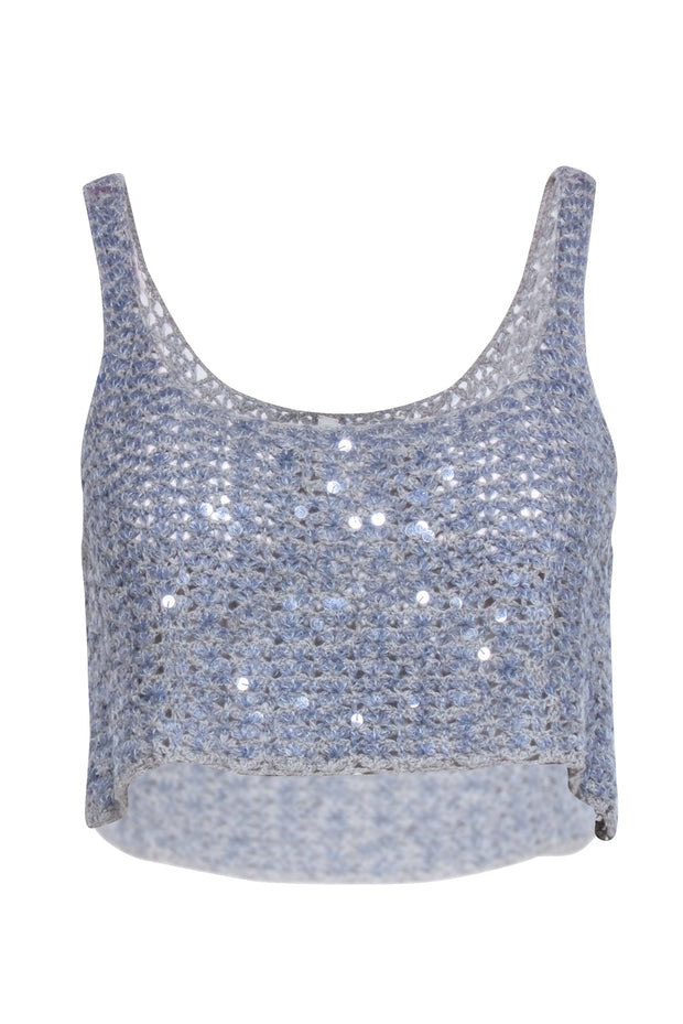 Current Boutique-Iisli - Light Blue Crochet Sequin Cropped Top Sz S