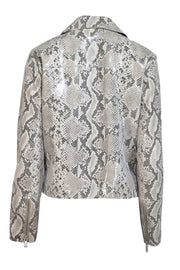 Current Boutique-Intermix - Beige & Black Leather Snake Print Embossed Moto Jacket Sz M