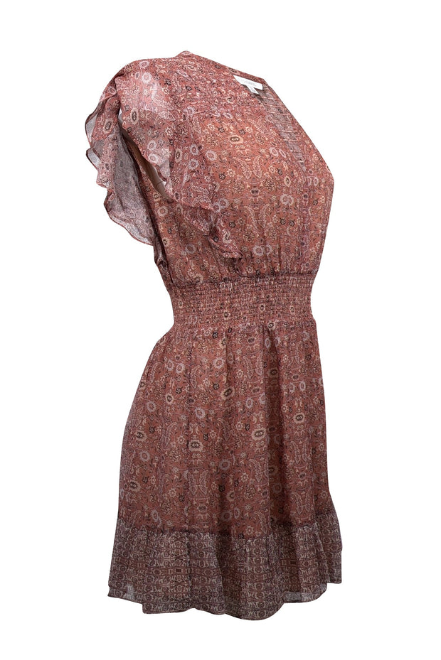 Current Boutique-Intermix - Clay Brown & Beige Paisley Print Silk Mini Dress Sz 6