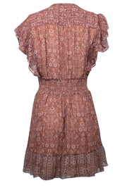 Current Boutique-Intermix - Clay Brown & Beige Paisley Print Silk Mini Dress Sz 6