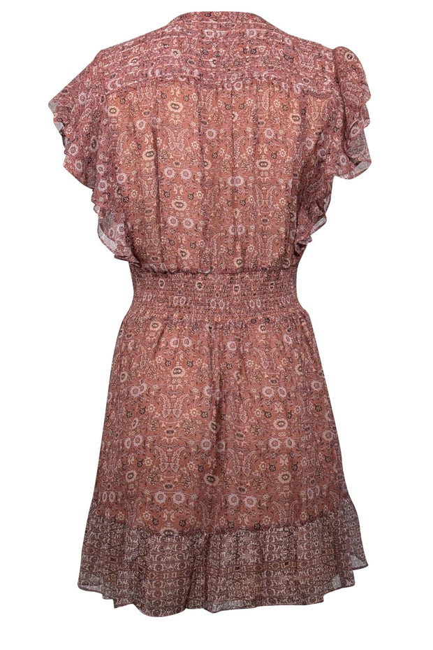 Current Boutique-Intermix - Clay Brown & Beige Paisley Print Silk Mini Dress Sz 6