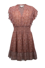 Current Boutique-Intermix - Clay Brown & Beige Paisley Print Silk Mini Dress Sz 6