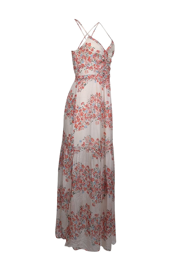 Current Boutique-Intermix - Cream w/ Red Floral Print Silk Maxi Dress Sz 4