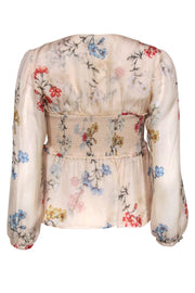 Current Boutique-Intermix - Nude w/ Multi Color Floral Print Smocked Bodice Blouse Sz 2