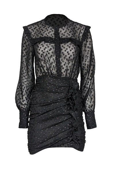 Current Boutique-Isabel Marant - Black Semi Sheer Metallic Polka Dot Ruffle Detail Dress Sz 4