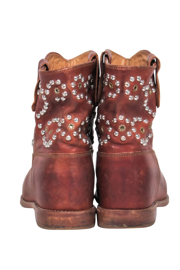 Current Boutique-Isabel Marant - Brown Distressed Leather Booties w/ Silver Studs Sz 10