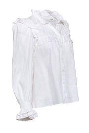 Current Boutique-Isabel Marant Etoile - White Linen Ruffle Neckline Top Sz 4