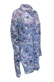 Current Boutique-Isabel Marant Etoile - White & Multi Color Print Oversized Button Front Shirt Sz 8