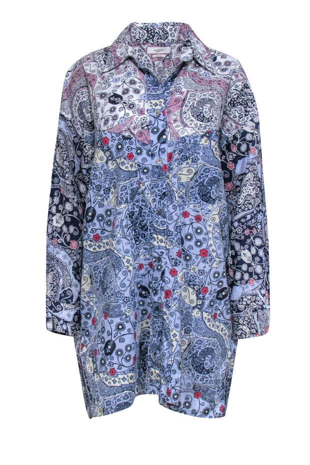 Current Boutique-Isabel Marant Etoile - White & Multi Color Print Oversized Button Front Shirt Sz 8