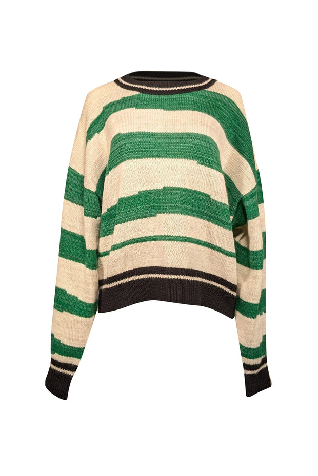 Current Boutique-Isabel Marant - Green, Cream, & Black Striped Alpaca Blend Sweater Sz 12