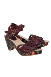 Current Boutique-Isabel Marant - Maroon & Floral Print Wooden Strappy Sandals Sz 9