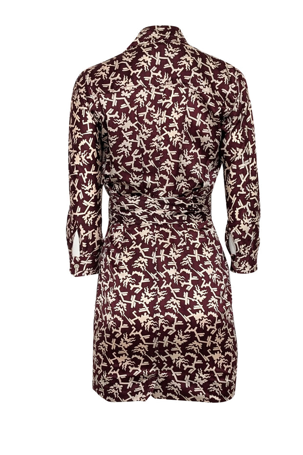 Current Boutique-Isabel Marant - Maroon Geometric Print Long Sleeve Mini Dress Sz 0