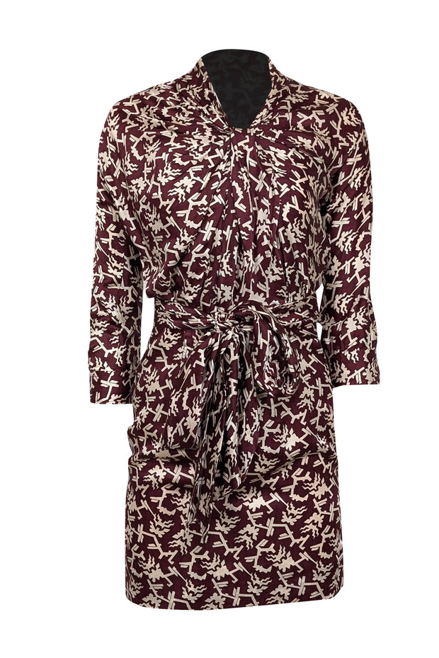 Current Boutique-Isabel Marant - Maroon Geometric Print Long Sleeve Mini Dress Sz 0