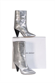 Current Boutique-Isabel Marant - Silver Metallic Embossed Leather "Locky" Boots Sz 6