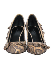 Current Boutique-Isabel Marant - Tan & Brown Snakeskin-Embossed Leather Pumps w/ Ruffle Sz 6