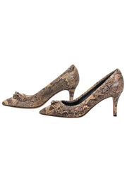 Current Boutique-Isabel Marant - Tan & Brown Snakeskin-Embossed Leather Pumps w/ Ruffle Sz 6