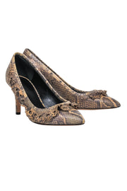 Current Boutique-Isabel Marant - Tan & Brown Snakeskin-Embossed Leather Pumps w/ Ruffle Sz 6