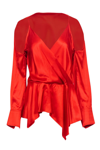 Current Boutique-JW Anderson - Red Satin Cold Shoulder Blouse Sz 6