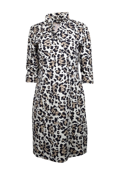 Current Boutique-J. McLaughlin - Ivory w/ Black & Beige Leopard Print Sheath Dress Sz M