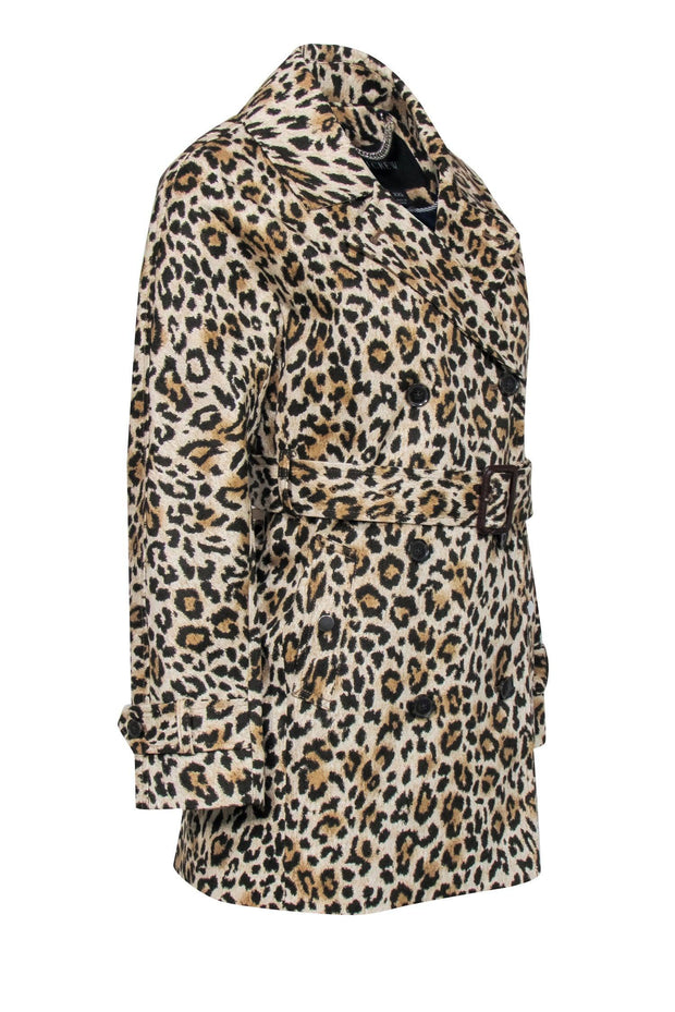 Current Boutique-J.Crew - Beige & Black Leopard Print Double Breasted Trench Coat Sz XXS