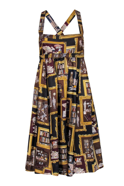 Current Boutique-J.Crew Collection - Brown & Gold Book Novelty Print Dress Sz 8