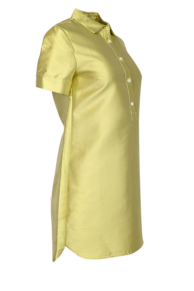 Current Boutique-J.Crew Collection - Chartreuse Green Silk Blend Textured Taffeta Button Front Dress Sz 2