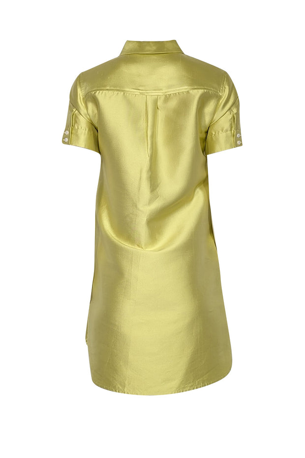 Current Boutique-J.Crew Collection - Chartreuse Green Silk Blend Textured Taffeta Button Front Dress Sz 2