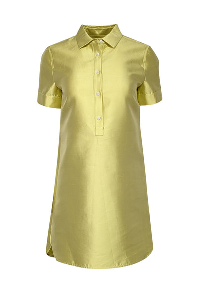 Current Boutique-J.Crew Collection - Chartreuse Green Silk Blend Textured Taffeta Button Front Dress Sz 2