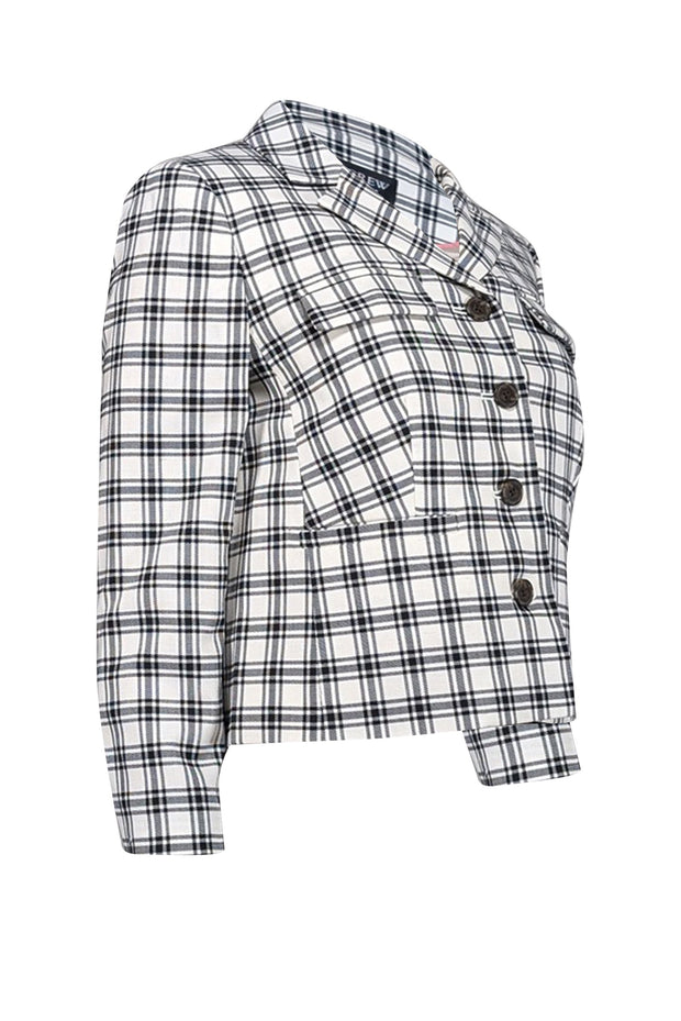 Current Boutique-J.Crew Collection - Ivory & Black Plaid Wool Blend Cropped Jacket Sz 2