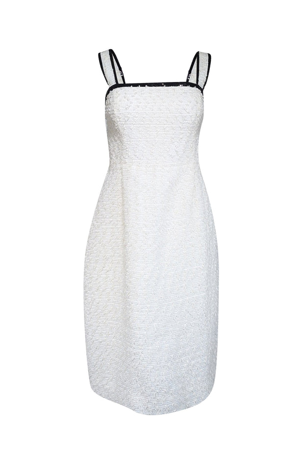 Current Boutique-J.Crew Collection - White & Cream Eyelash Fringe Textured Dress w/ Sequin Trim Sz 10