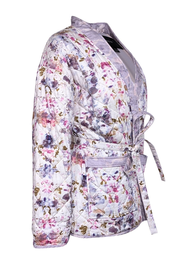 Current Boutique-J.Crew - Lavender, Pink, Brown & White Quilted w/ Waist Tie Jacket Sz S