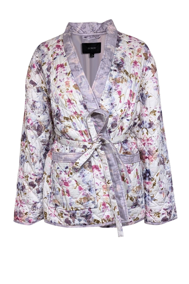 Current Boutique-J.Crew - Lavender, Pink, Brown & White Quilted w/ Waist Tie Jacket Sz S