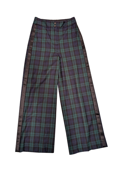 Current Boutique-J.Crew - Navy & Green Plaid Wide Leg Pants Sz 2