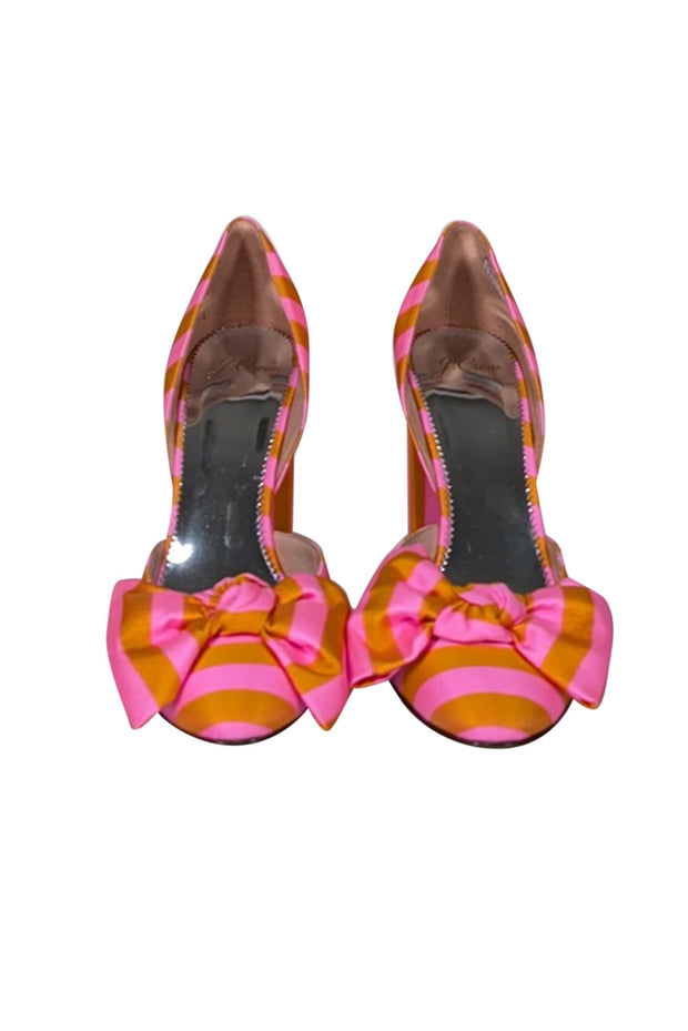 Current Boutique-J.Crew - Pink & Orange Striped Bow Tow Pumps Sz 8.5