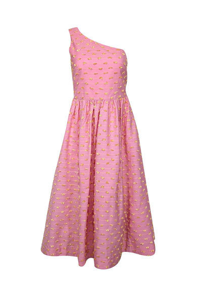 Current Boutique-J.Crew - Pink & Yellow Eyelash Textured One Shoulder Midi Dress Sz 0