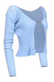 Current Boutique-Jacquemus - Baby Blue Ribbed Metal Logo Closure Front Top Sz 6