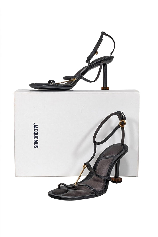 Current Boutique-Jacquemus - Black Open-Toe Strappy Pumps Sz 9