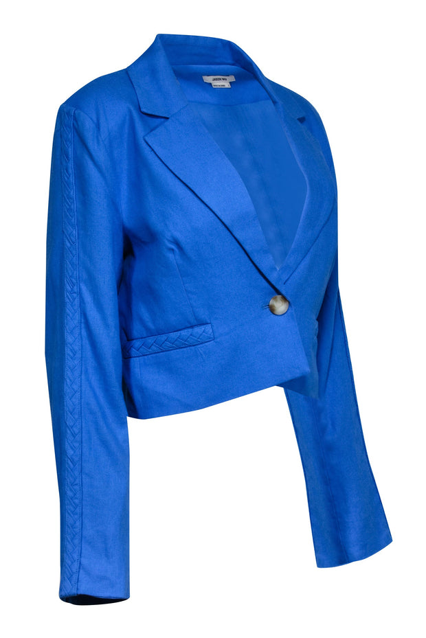 Current Boutique-Jason Wu - Aqua Blue Linen Blend Cropped Blazer Sz L