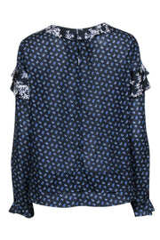 Current Boutique-Jason Wu - Navy Paisley Print Ruffled Long Sleeve Blouse Sz 10