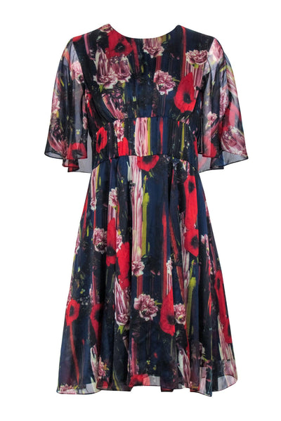 Current Boutique-Jason Wu - Navy & Red Floral Print Dress Sz 8