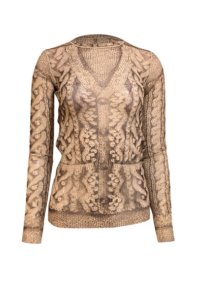 Current Boutique-Jean Paul Gaultier - Beige & Brown Print Mesh Long Sleeve Top Sz M