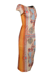 Current Boutique-Jean Paul Gaultier - Orange, Blue, & Cream Print Short Sleeve Midi Dress Sz L