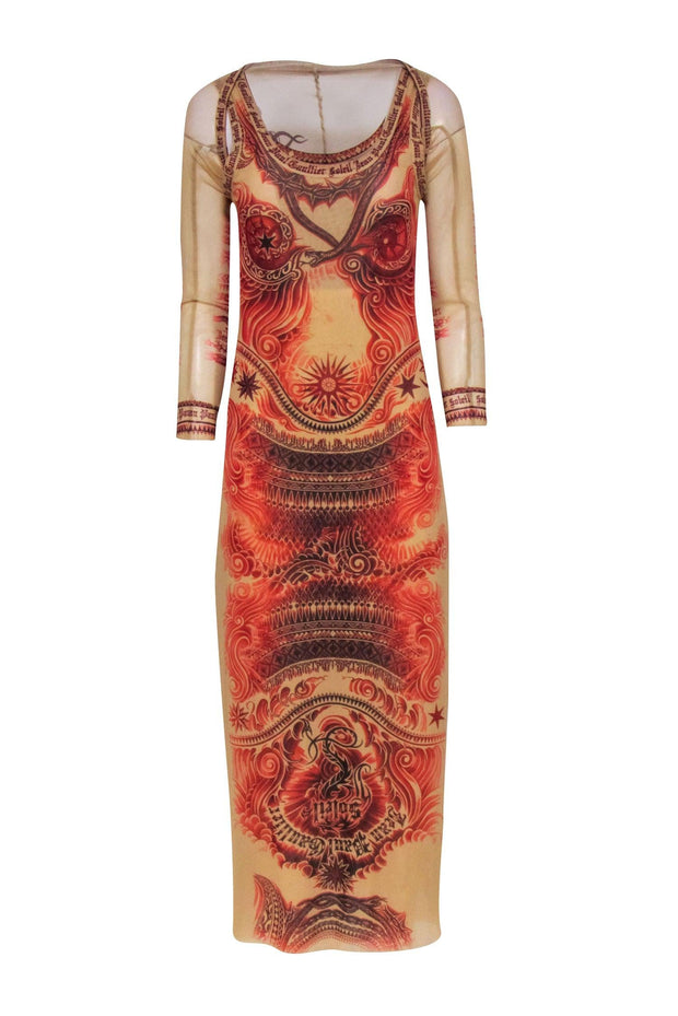 Current Boutique-Jean Paul Gaultier - Soleil Vintage Tattoo Bodycon Mesh Dress w/ Shrug Sz M