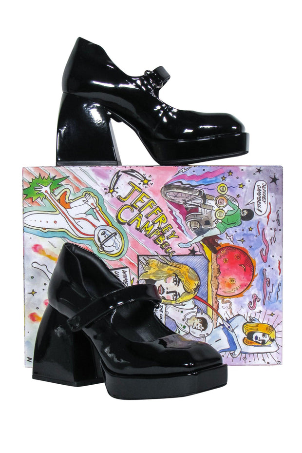 Current Boutique-Jeffrey Campbell - Black Patent Platform Mary Jane Pumps Sz 6.5